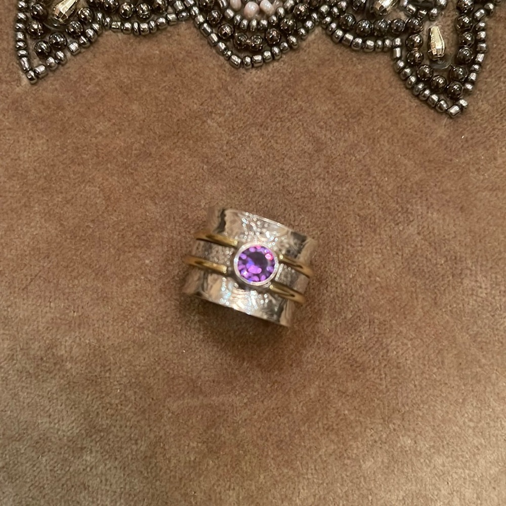 Sterling silver ring with a genuine purple amethyst
